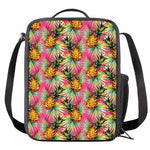 Pink Watercolor Pineapple Pattern Print Crossbody Lunch Bag