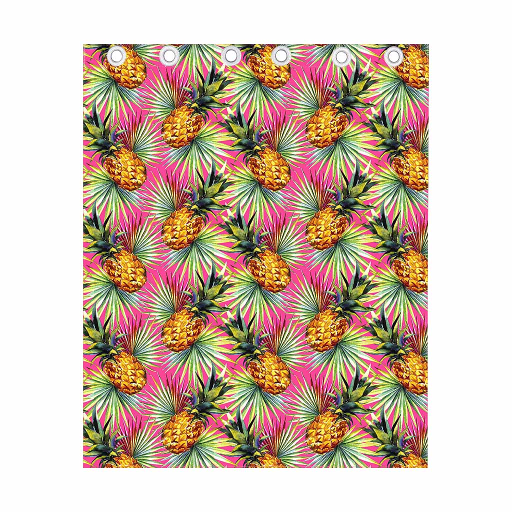 Pink Watercolor Pineapple Pattern Print Curtain