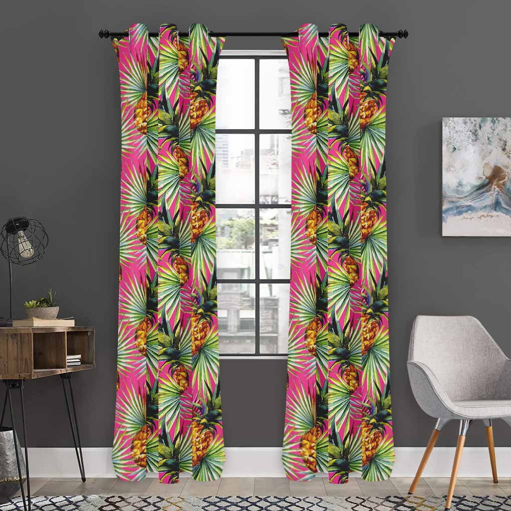 Pink Watercolor Pineapple Pattern Print Curtain