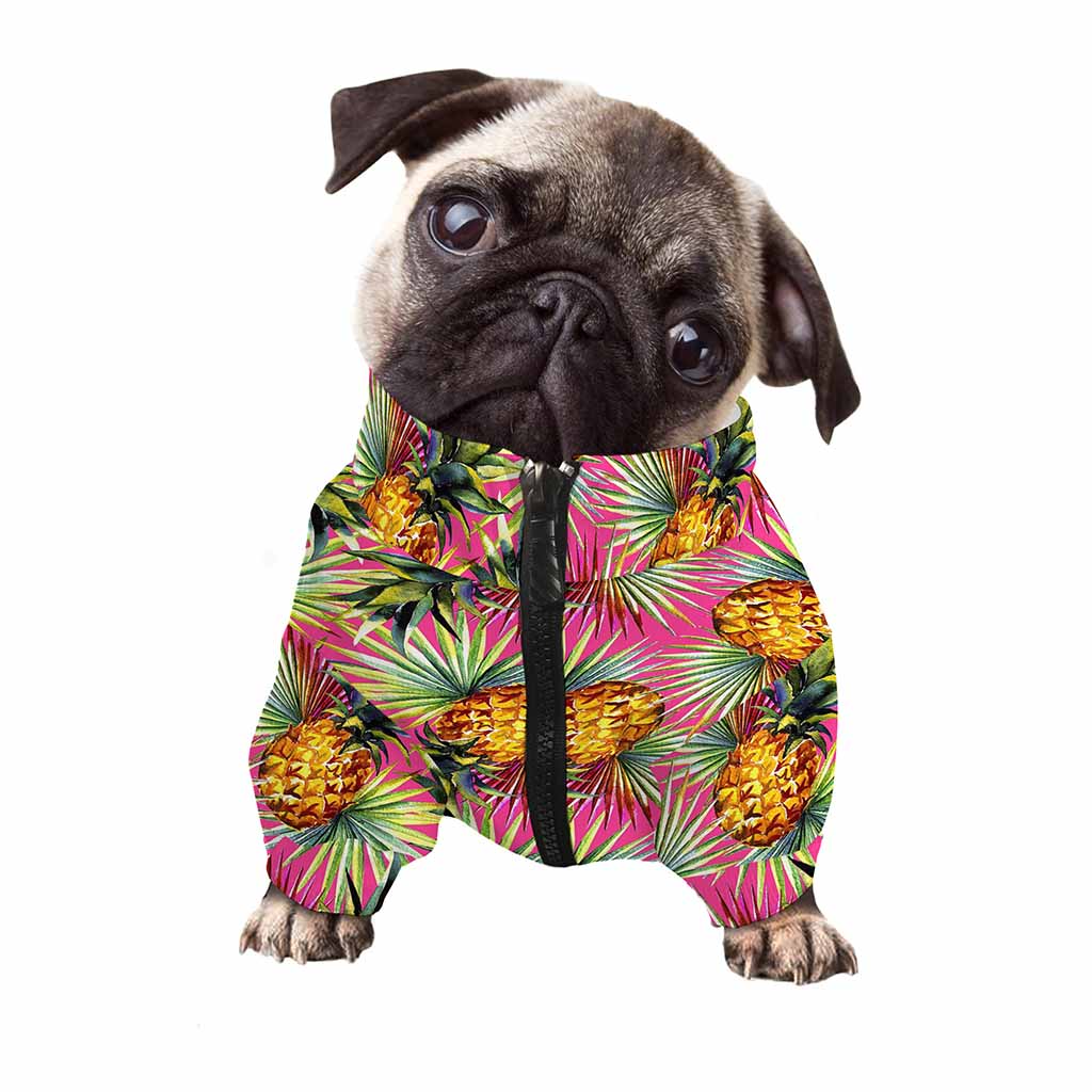 Pink Watercolor Pineapple Pattern Print Dog Zip Up Jacket