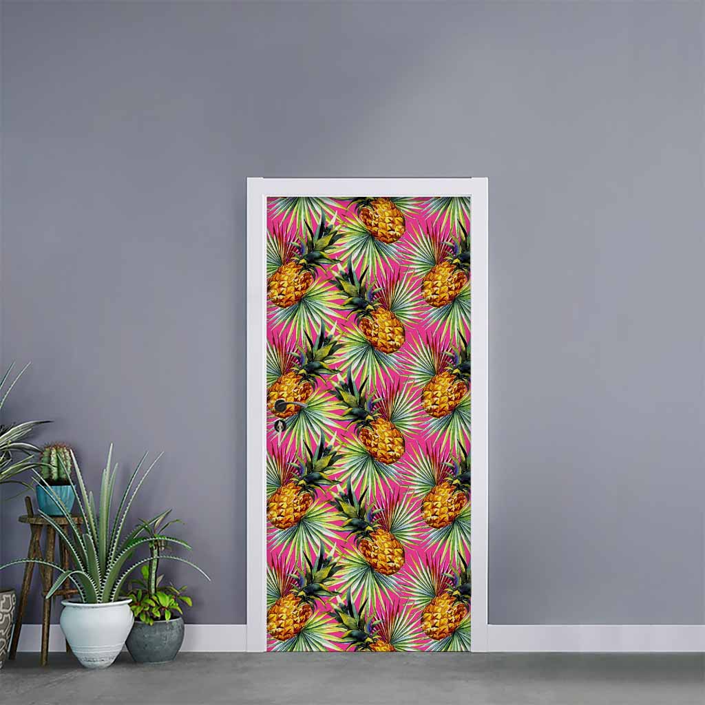 Pink Watercolor Pineapple Pattern Print Door Sticker