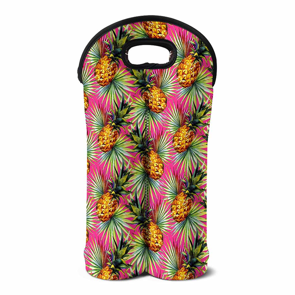 Pink Watercolor Pineapple Pattern Print Double Neoprene Wine Tote