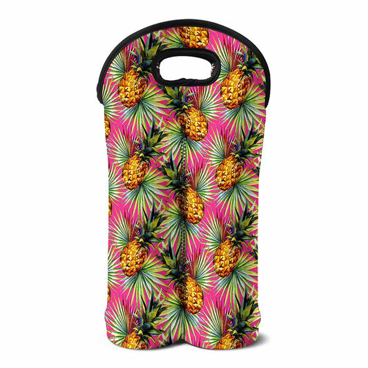 Pink Watercolor Pineapple Pattern Print Double Neoprene Wine Tote
