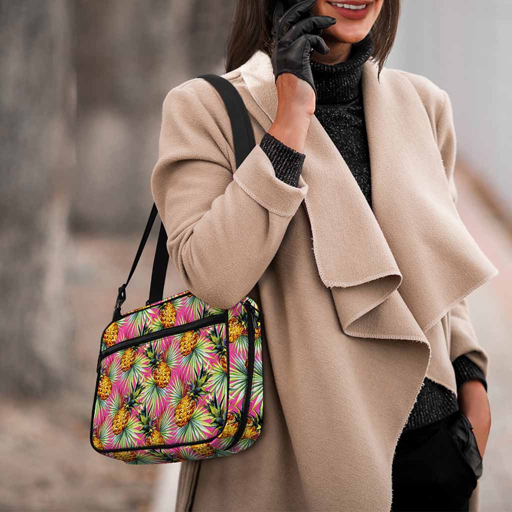 Pink Watercolor Pineapple Pattern Print Double Strap Bible Bag