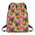 Pink Watercolor Pineapple Pattern Print Drawstring Backpack