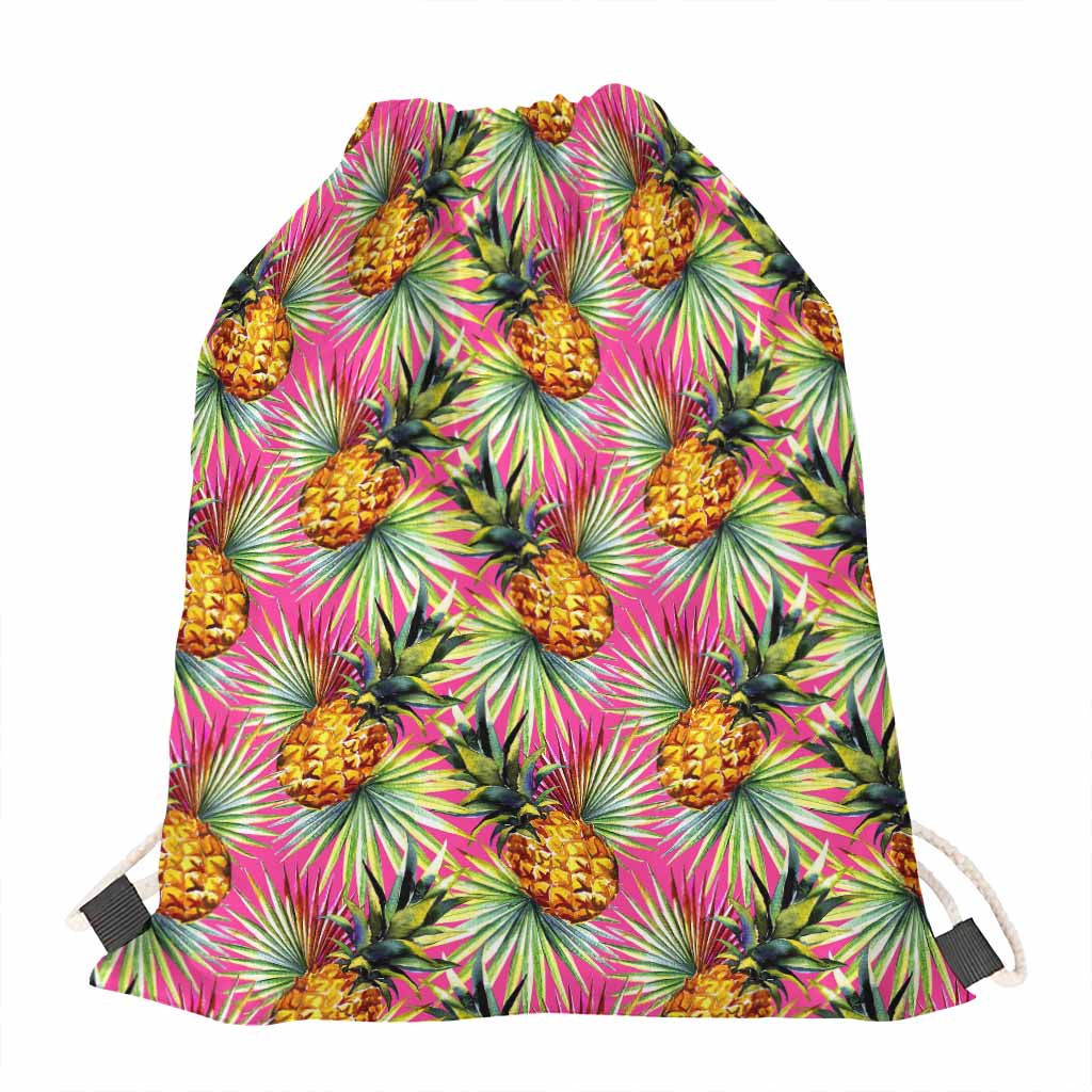 Pink Watercolor Pineapple Pattern Print Drawstring Bag