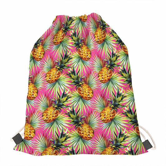 Pink Watercolor Pineapple Pattern Print Drawstring Bag