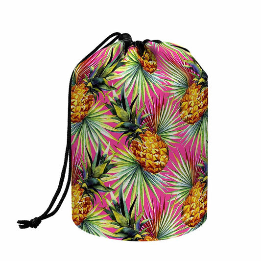 Pink Watercolor Pineapple Pattern Print Drawstring Makeup Bag