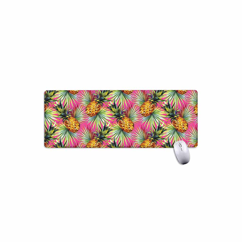 Pink Watercolor Pineapple Pattern Print Extended Mouse Pad