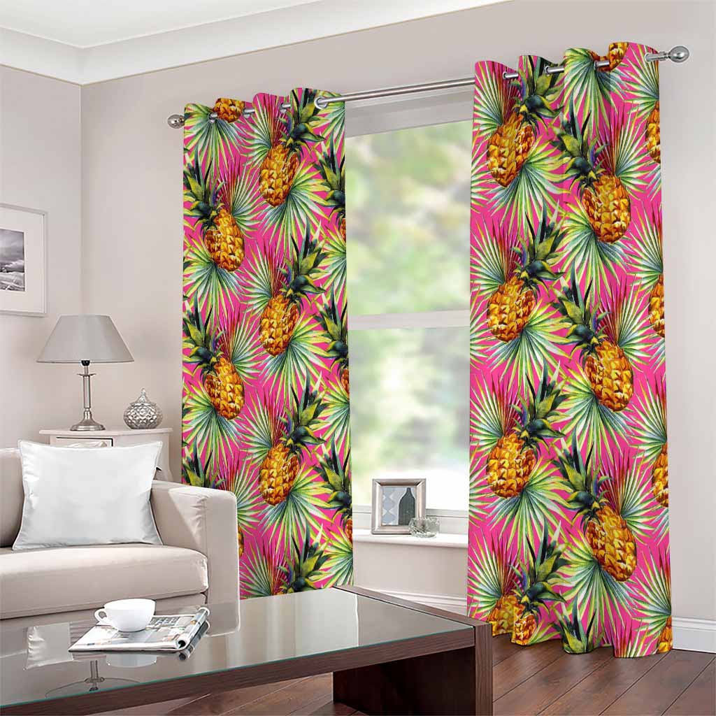 Pink Watercolor Pineapple Pattern Print Extra Wide Grommet Curtains
