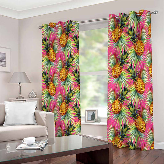 Pink Watercolor Pineapple Pattern Print Extra Wide Grommet Curtains