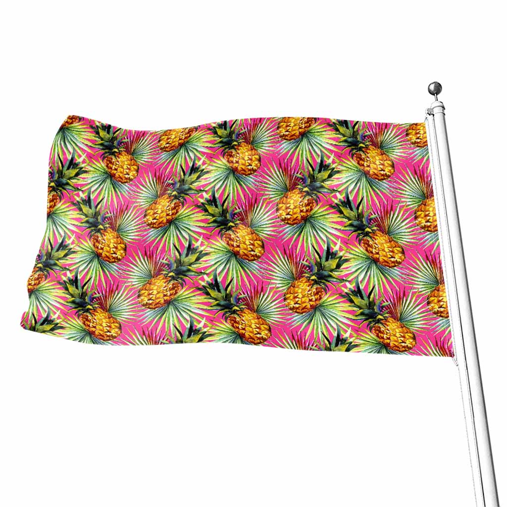 Pink Watercolor Pineapple Pattern Print Flag