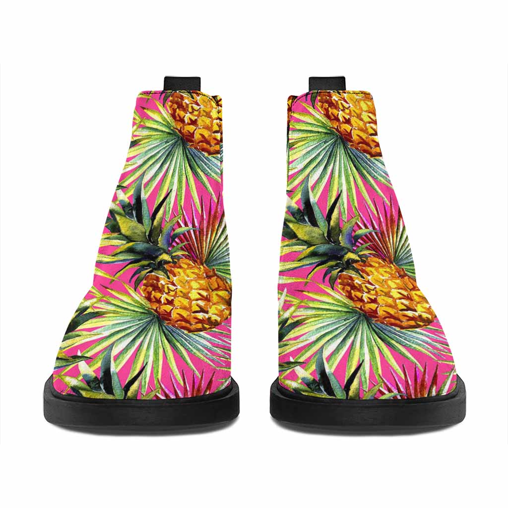 Pink Watercolor Pineapple Pattern Print Flat Ankle Boots