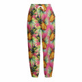 Pink Watercolor Pineapple Pattern Print Fleece Lined Knit Pants