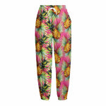 Pink Watercolor Pineapple Pattern Print Fleece Lined Knit Pants