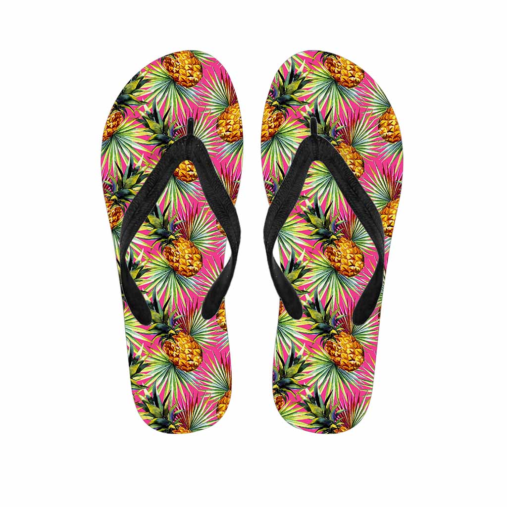 Pink Watercolor Pineapple Pattern Print Flip Flops
