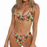 Pink Watercolor Pineapple Pattern Print Front Bow Tie Bikini