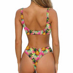 Pink Watercolor Pineapple Pattern Print Front Bow Tie Bikini