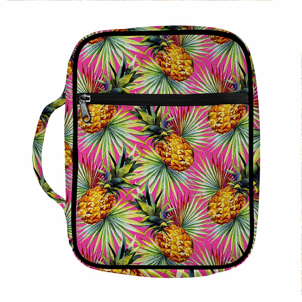 Pink Watercolor Pineapple Pattern Print Front Pocket Bible Bag