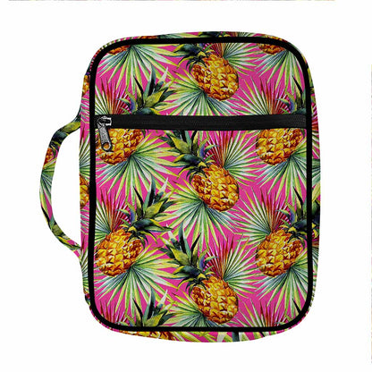 Pink Watercolor Pineapple Pattern Print Front Pocket Bible Bag