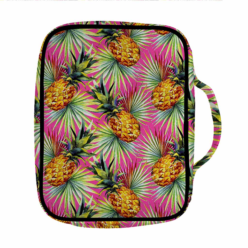 Pink Watercolor Pineapple Pattern Print Front Pocket Bible Bag