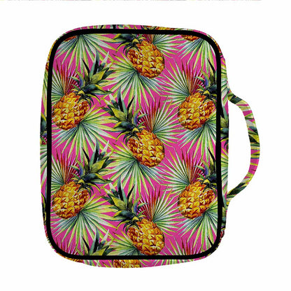 Pink Watercolor Pineapple Pattern Print Front Pocket Bible Bag