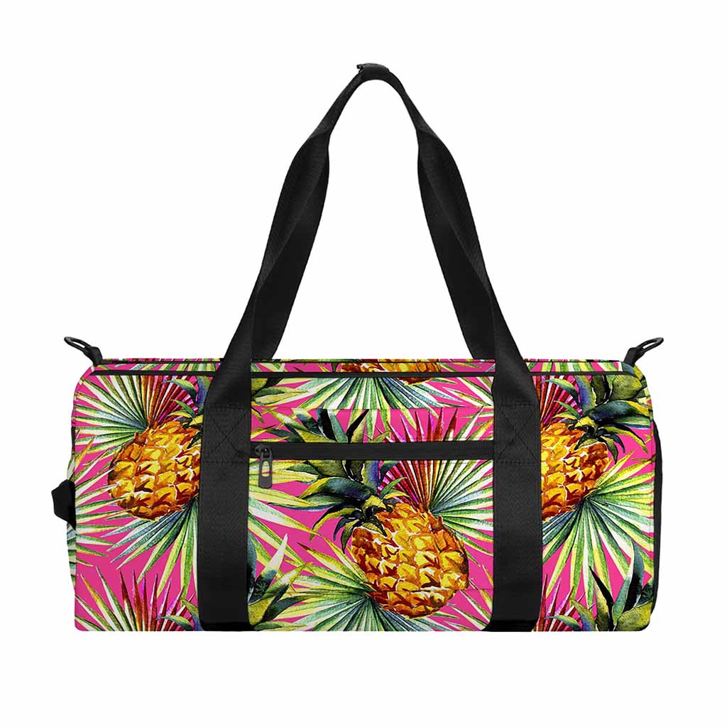 Pink Watercolor Pineapple Pattern Print Gym Bag