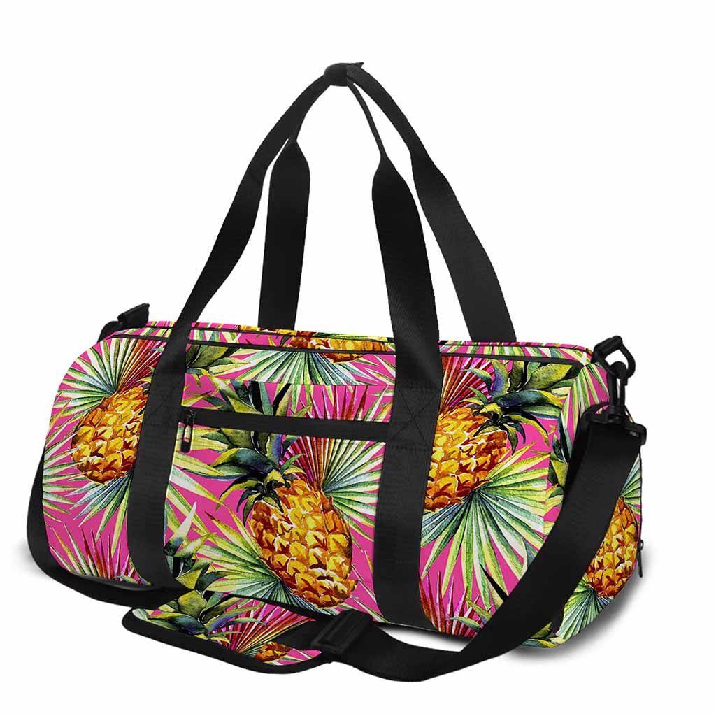 Pink Watercolor Pineapple Pattern Print Gym Bag
