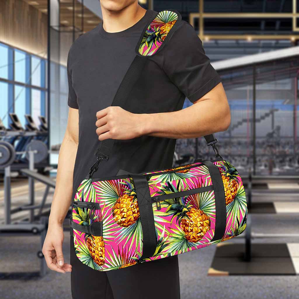 Pink Watercolor Pineapple Pattern Print Gym Bag