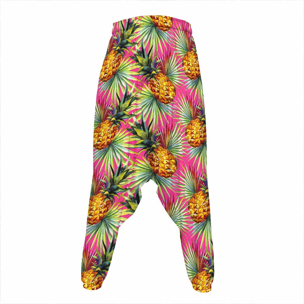 Pink Watercolor Pineapple Pattern Print Hammer Pants