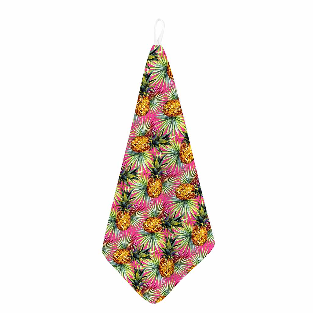 Pink Watercolor Pineapple Pattern Print Hand Towel