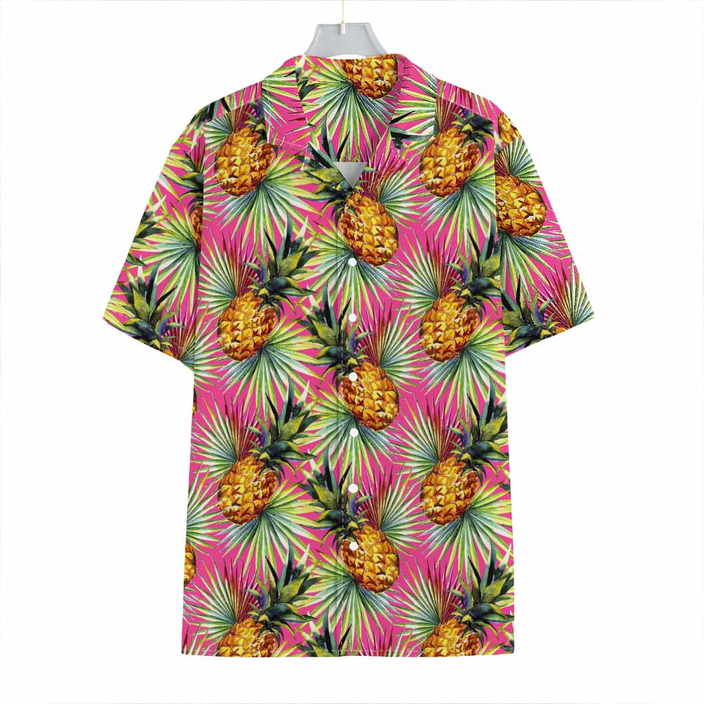 Pink Watercolor Pineapple Pattern Print Hawaiian Shirt