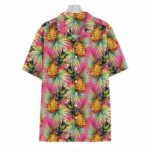 Pink Watercolor Pineapple Pattern Print Hawaiian Shirt
