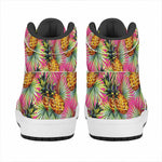 Pink Watercolor Pineapple Pattern Print High Top Leather Sneakers
