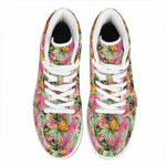 Pink Watercolor Pineapple Pattern Print High Top Leather Sneakers