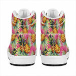 Pink Watercolor Pineapple Pattern Print High Top Leather Sneakers