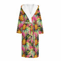 Pink Watercolor Pineapple Pattern Print Hooded Bathrobe