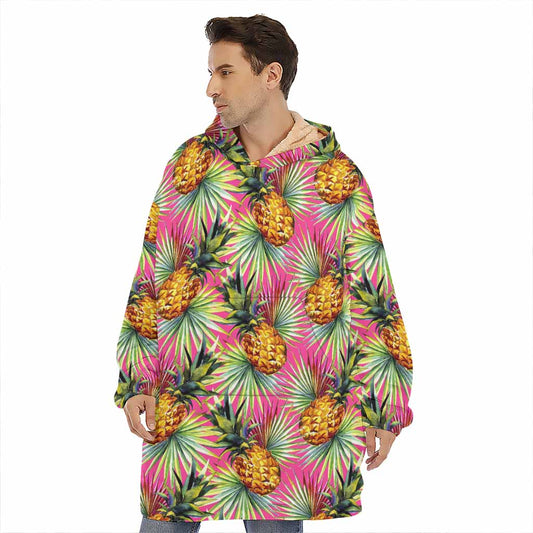 Pink Watercolor Pineapple Pattern Print Hoodie Blanket