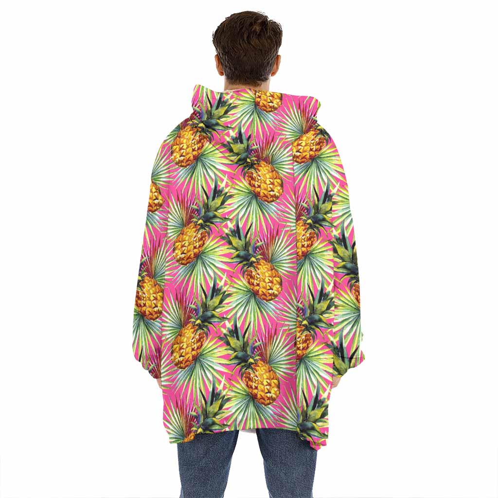 Pink Watercolor Pineapple Pattern Print Hoodie Blanket