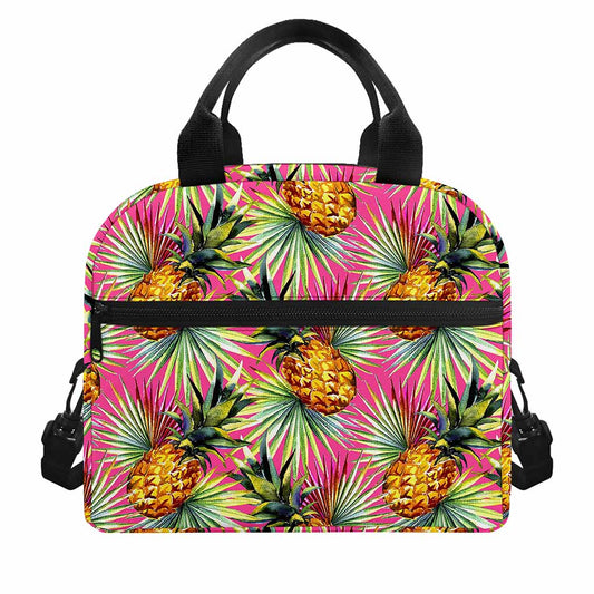Pink Watercolor Pineapple Pattern Print Insulated Lunch Bag