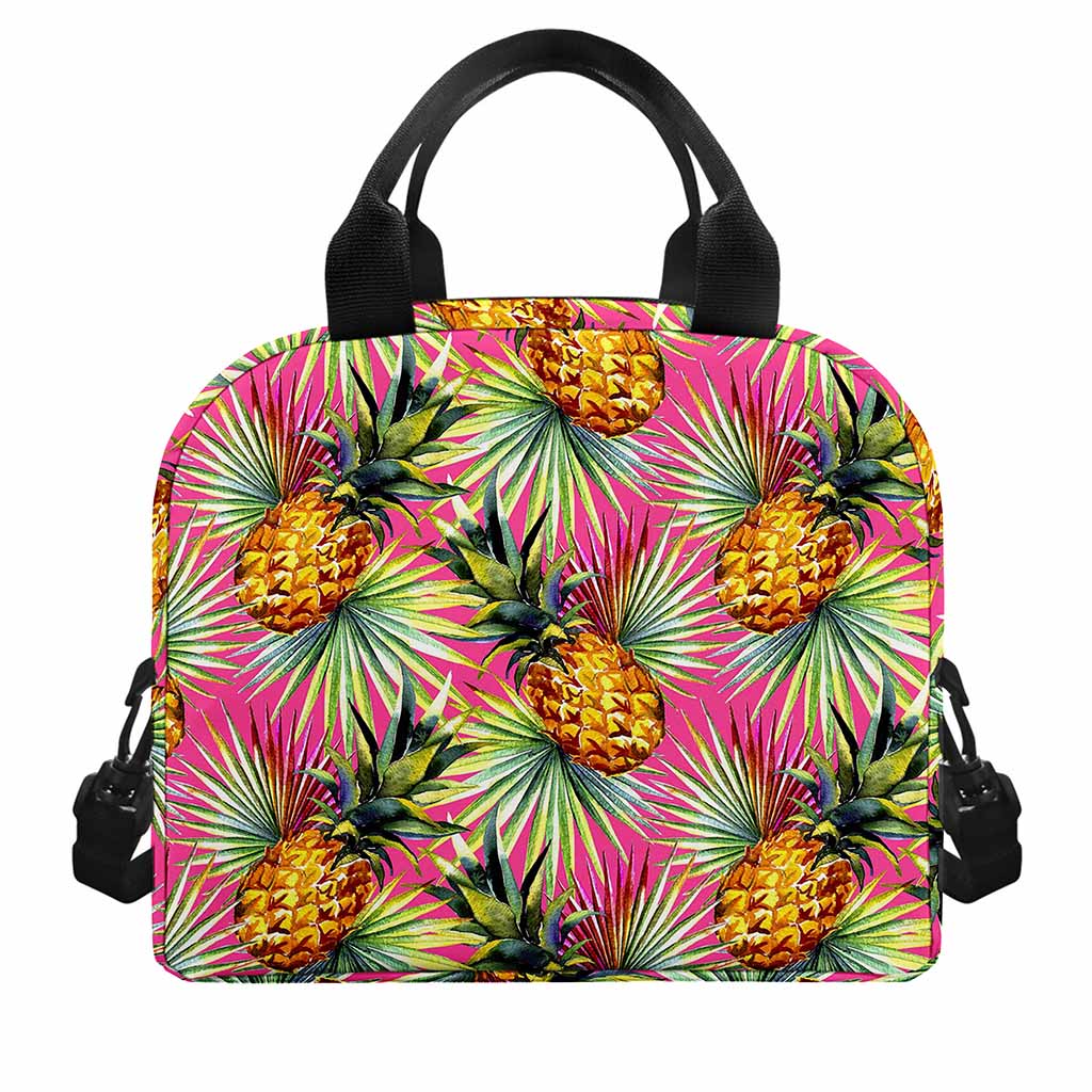 Pink Watercolor Pineapple Pattern Print Insulated Lunch Bag