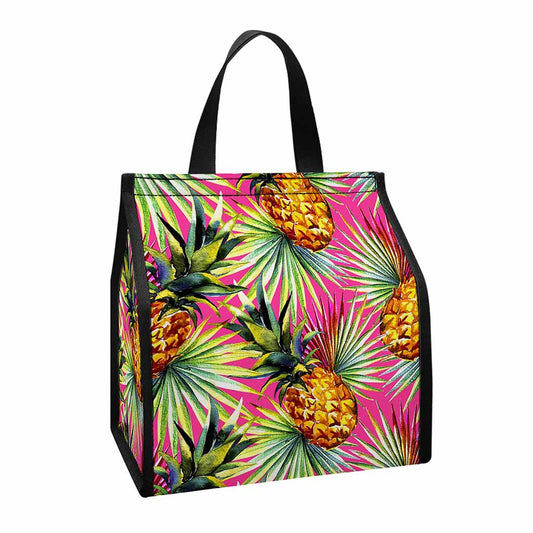Pink Watercolor Pineapple Pattern Print Insulated Lunch Tote