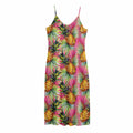 Pink Watercolor Pineapple Pattern Print Jersey Midi Cami Dress