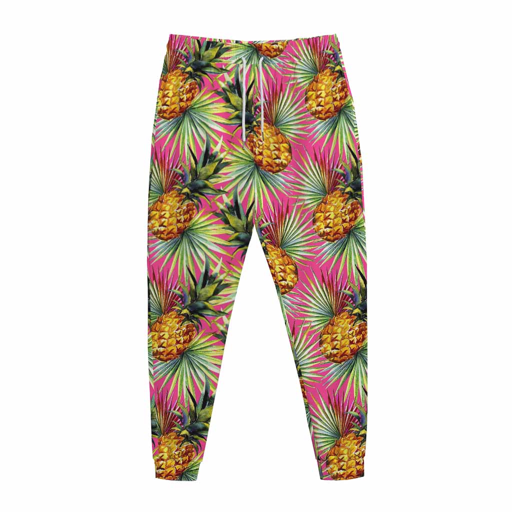 Pink Watercolor Pineapple Pattern Print Jogger Pants