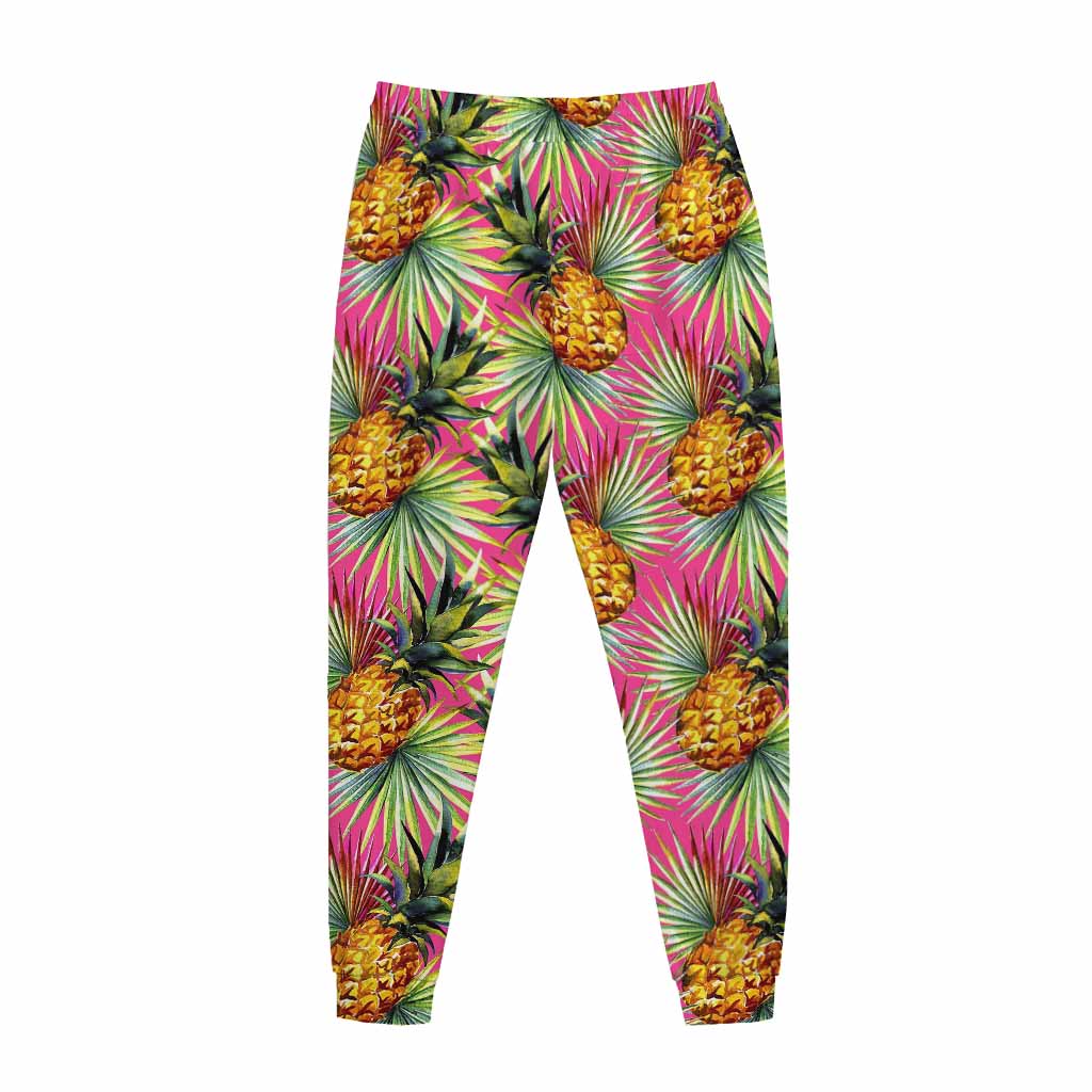 Pink Watercolor Pineapple Pattern Print Jogger Pants