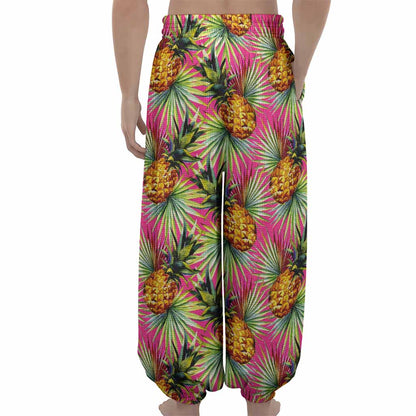 Pink Watercolor Pineapple Pattern Print Lantern Pants