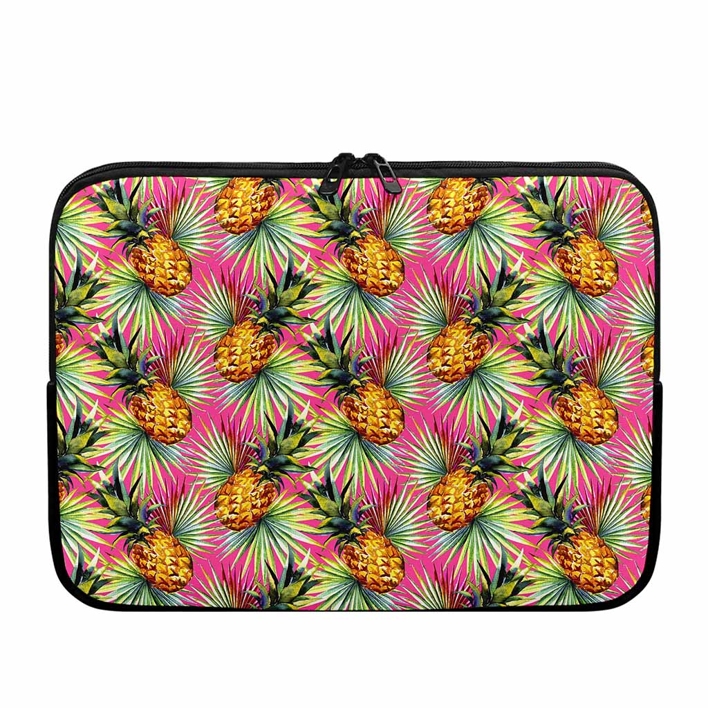 Pink Watercolor Pineapple Pattern Print Laptop Sleeve