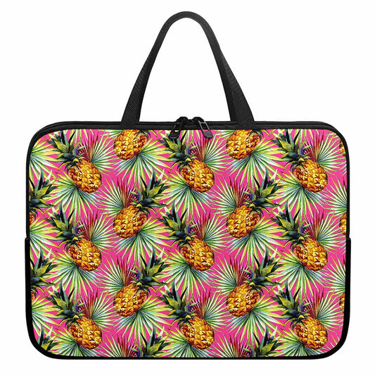 Pink Watercolor Pineapple Pattern Print Laptop Sleeve With Handle