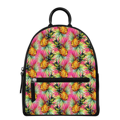 Pink Watercolor Pineapple Pattern Print Leather Backpack