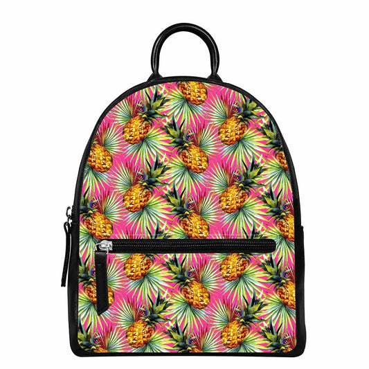 Pink Watercolor Pineapple Pattern Print Leather Backpack